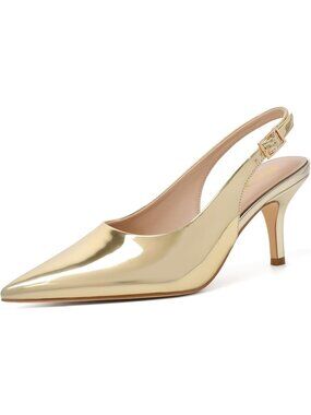 Women's Closed Gold Patent Peep Open Toe Heels Comfortable Slip On Dress Shoes